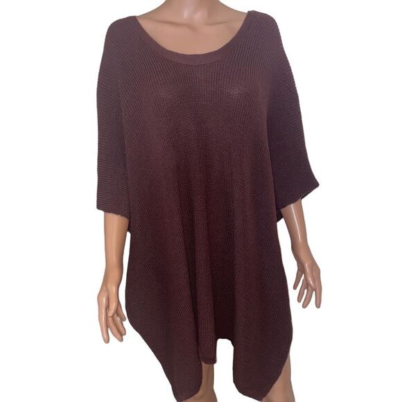 NWT Lauren Conrad LC Plum Open Poncho Criss Cross Back Deep burgundy OSFM - Picture 2 of 6